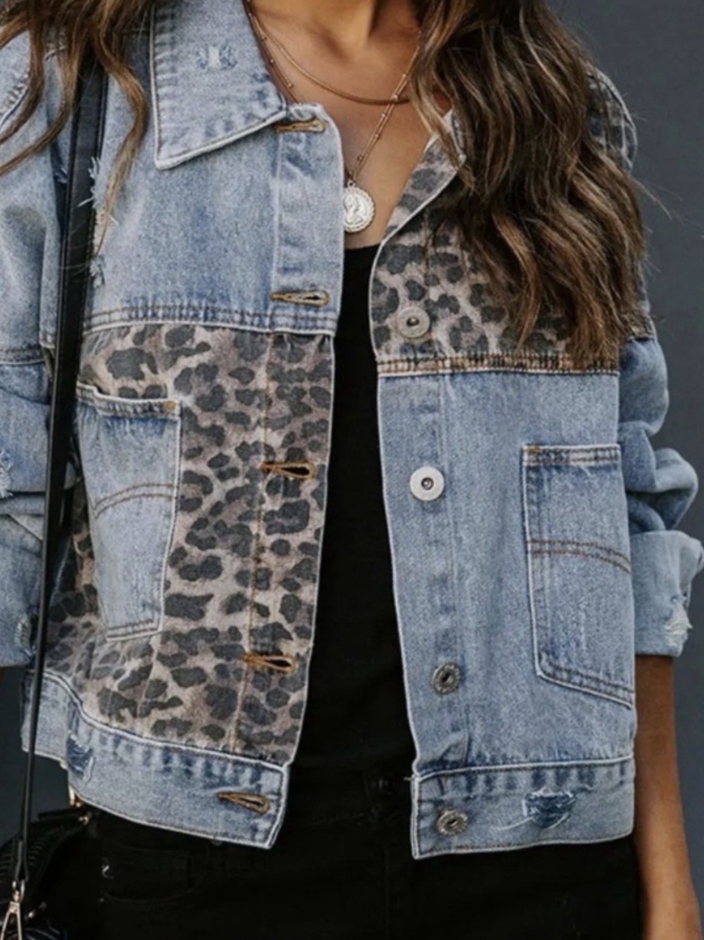 POL Leopard denim patchwork jacket - Picture 3 of 7